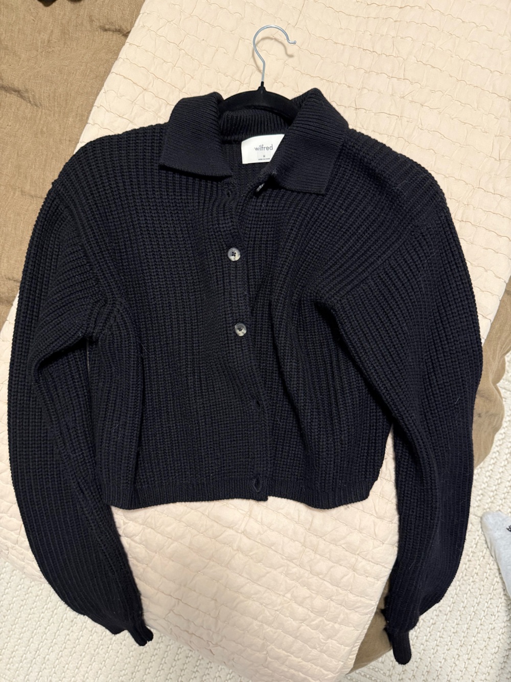 Wilfred Black Chunky Knit Button-Up Cardigan